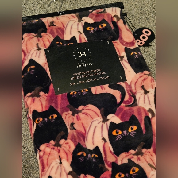 Black Cats & Pink Pumpkins Halloween Throw Blanket Soft & Cozy 50x70 - Picture 3 of 3